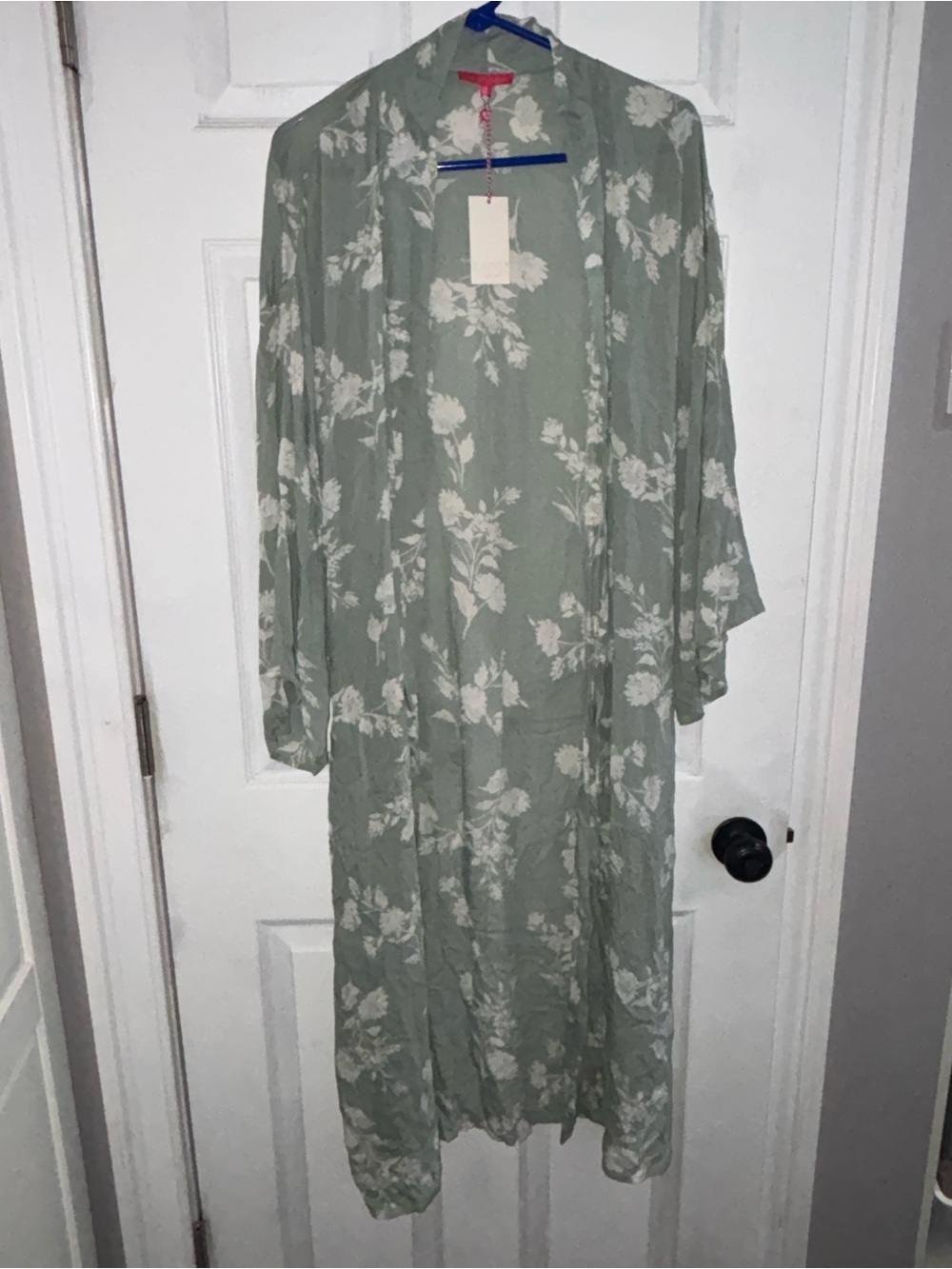 A SUPPLY Floral Sheer Long Kimono Robe - Sage Green